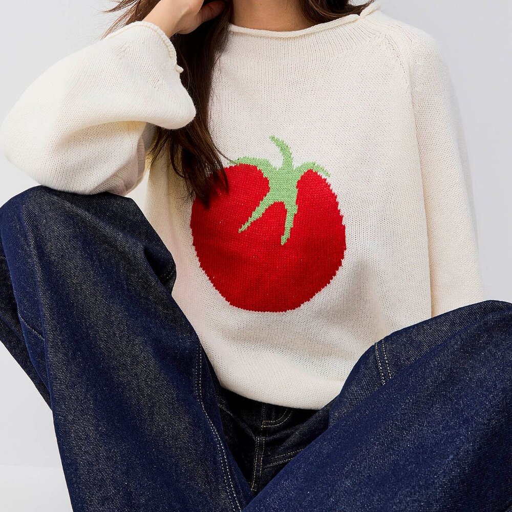 Things Between Ripe Tomato Rolled Trim Sweater